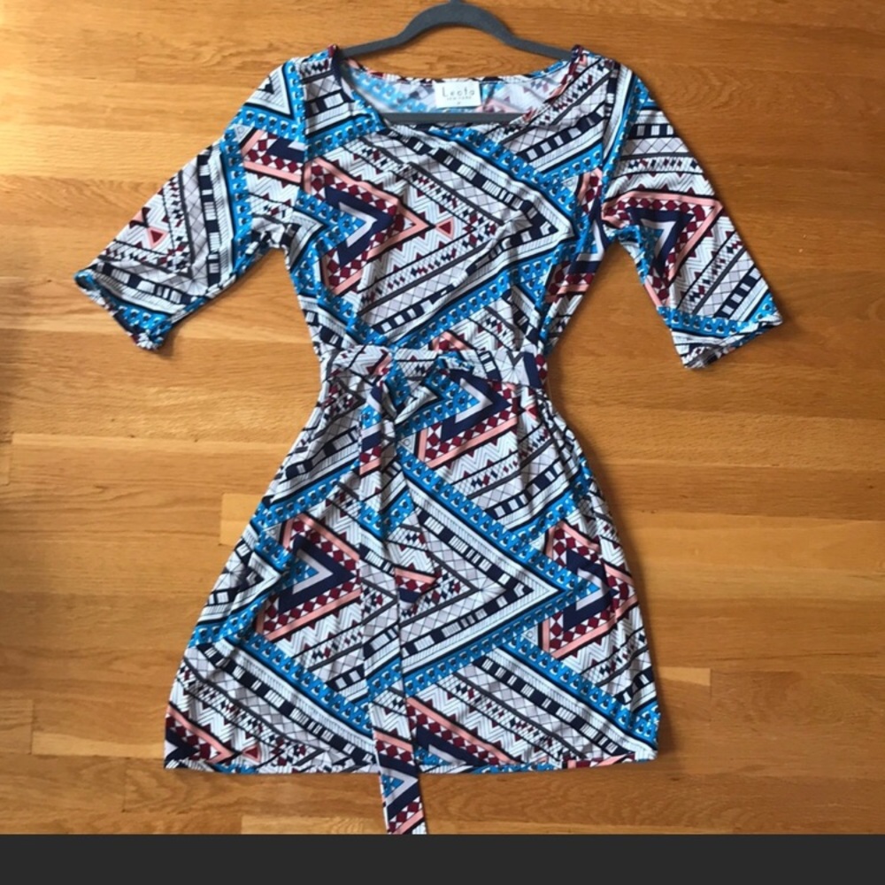 Leota long sleeve boat neck dress with waist tie